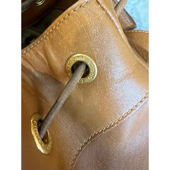 Vintage Authenticated Gucci Leather Bucket Style Backpack Carmel Brown - Picture 14 of 16